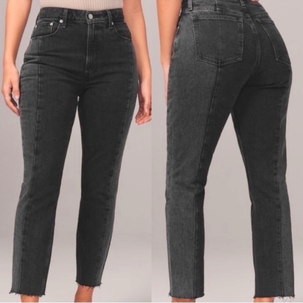 Abercrombie & Fitch Curve Love High Rise Mom Jeans raw hem two tones 28 short
